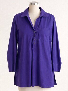 Foxcroft Non-Iron Purple Button-Up Shirt | Casual Chic Long Sleeve Top Size 4